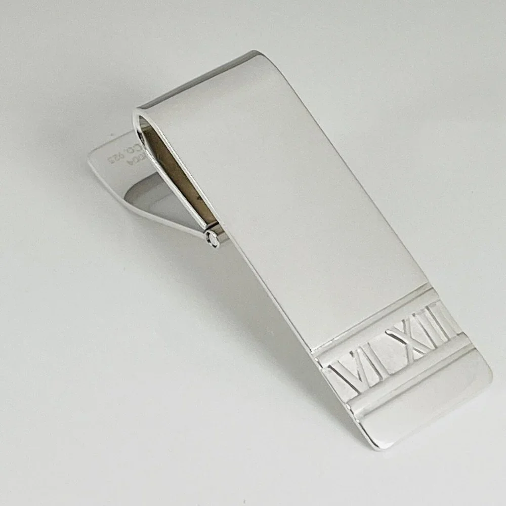 RARE Tiffany & Co Atlas Hinged Money Clip Roman Numerals in Sterling Silver